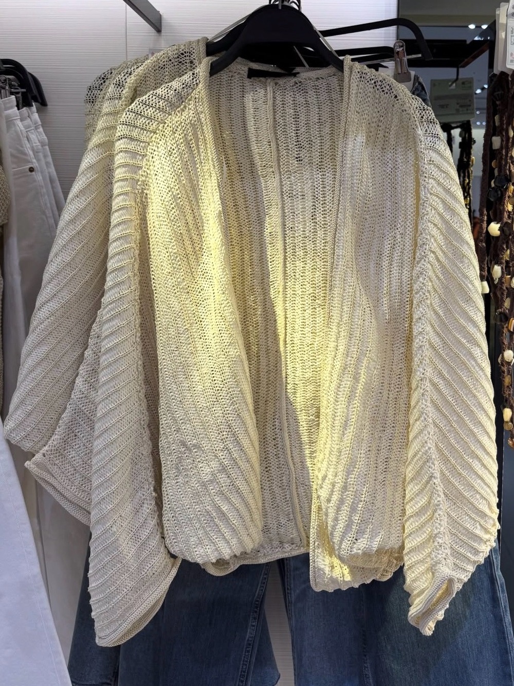 Light Cream Open-Knit Women’s Sweater Cardigan